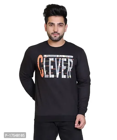 E-MAX Semi Winter Casual Wear Printed Cotton Blend Round Neck Full Sleeve T-Shirt for Mens-Black