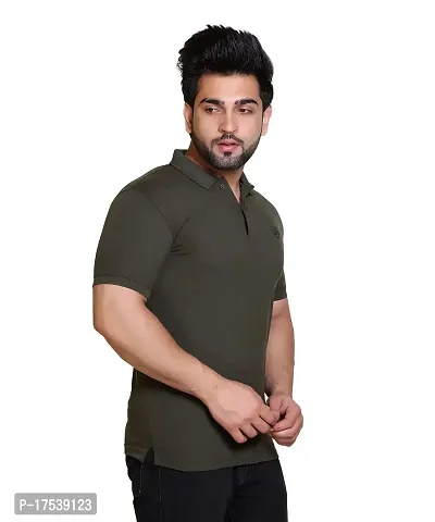 E-MAX Summer Casual Wear Breathable Fabric Half Sleeve Solid Polo T-Shirt for Men's-thumb4