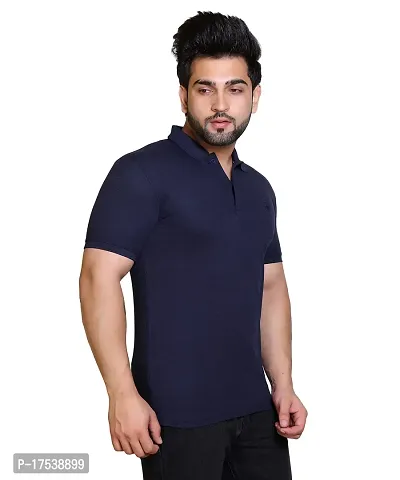 E-MAX Summer Casual Wear Breathable Fabric Half Sleeve Solid Polo T-Shirt for Men's-thumb4