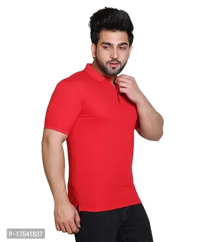 E-MAX Summer Casual Wear Breathable Fabric Half Sleeve Solid Polo T-Shirt for Men's-thumb4