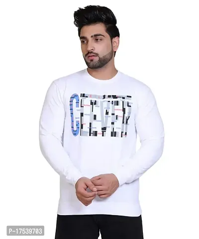 E-MAX Semi Winter Casual Wear Printed Cotton Blend Round Neck Full Sleeve T-Shirt for Mens-9409