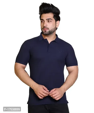 E-MAX Summer Casual Wear Breathable Fabric Half Sleeve Solid Polo T-Shirt for Men's-thumb0