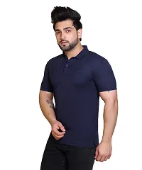 E-MAX Summer Casual Wear Breathable Fabric Half Sleeve Solid Polo T-Shirt for Men's-thumb2