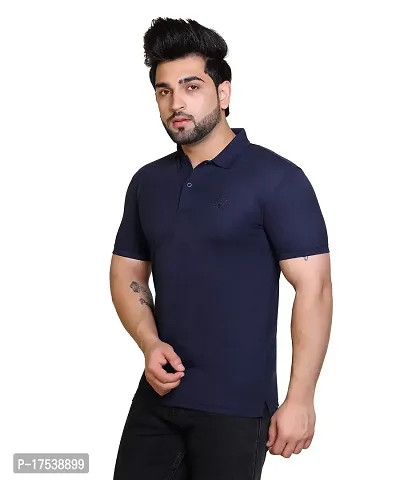 E-MAX Summer Casual Wear Breathable Fabric Half Sleeve Solid Polo T-Shirt for Men's-thumb3