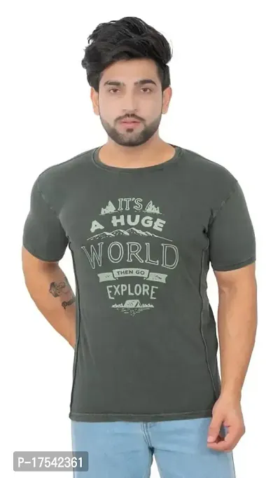 E-MAX Summer Casual Wear Pure Cotton Round Neck T-Shirts for Mens-1416-olive