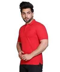 E-MAX Summer Casual Wear Breathable Fabric Half Sleeve Solid Polo T-Shirt for Men's-thumb2