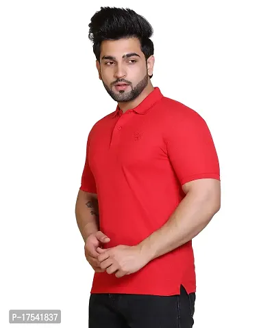 E-MAX Summer Casual Wear Breathable Fabric Half Sleeve Solid Polo T-Shirt for Men's-thumb3