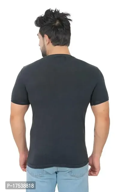 E-MAX Summer Casual Wear Pure Cotton Round Neck T-Shirts for Mens-1416-black-thumb2
