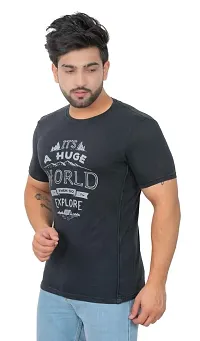 E-MAX Summer Casual Wear Pure Cotton Round Neck T-Shirts for Mens-1416-black-thumb2