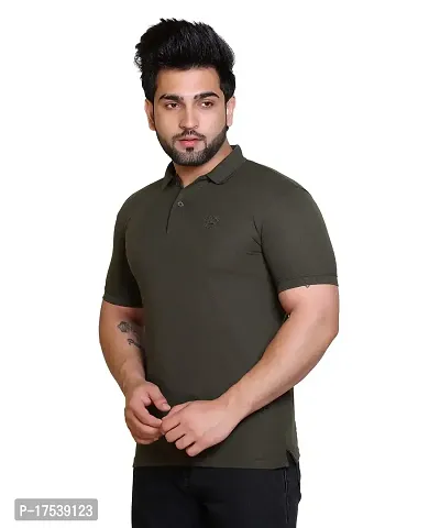 E-MAX Summer Casual Wear Breathable Fabric Half Sleeve Solid Polo T-Shirt for Men's-thumb3