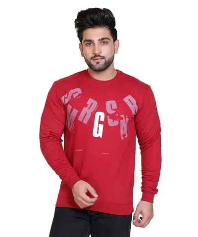 E-MAX Semi Winter Casual Wear Printed Cotton Blend Round Neck Full Sleeve T-Shirt for Mens-9408