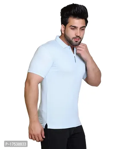 E-MAX Summer Casual Wear Breathable Fabric Half Sleeve Solid Polo T-Shirt for Men's-thumb4