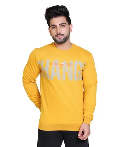 E-MAX Semi Winter Casual Wear Printed Cotton Blend Round Neck Full Sleeve T-Shirt for Mens-9414