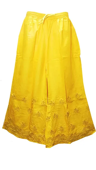 Hand Embroidered Lucknow Chikankari Sharara (Plazo) for Women's (Free Size, Yellow)