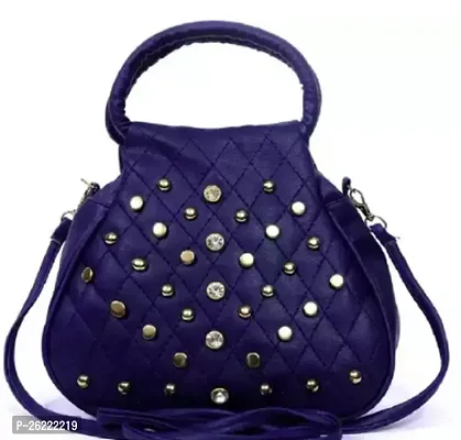 Stylish Navy Blue Artificial Leather Handbags For Women-thumb0