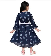 Trendy Navy Blue Cotton Blend Printed Dress For Girls-thumb1