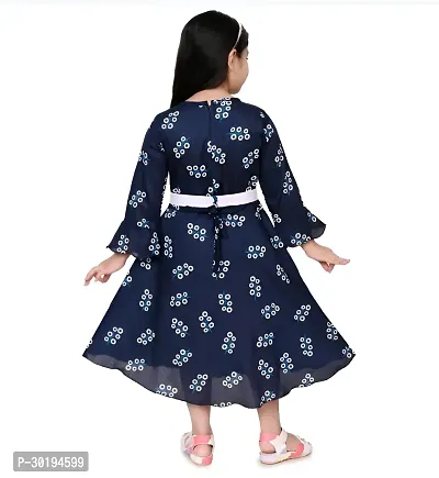 Trendy Navy Blue Cotton Blend Printed Dress For Girls-thumb2