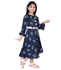 Trendy Navy Blue Cotton Blend Printed Dress For Girls-thumb3