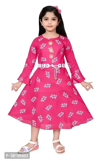 Trendy Pink Cotton Blend Printed Dress for Girls-thumb0