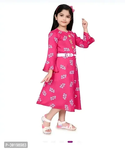 Trendy Pink Cotton Blend Printed Dress for Girls-thumb4