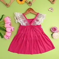 Stylish Pink A-Line Sleeveless Cotton Blend Dress for Girls with Lace Sleeves-thumb2