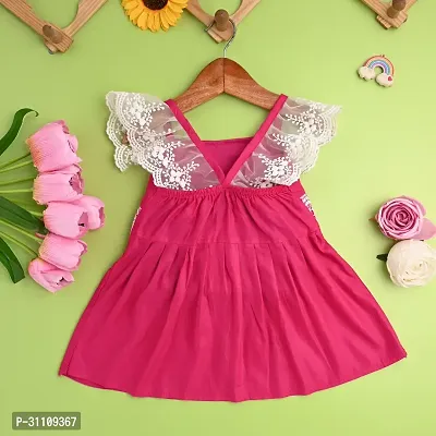 Stylish Pink A-Line Sleeveless Cotton Blend Dress for Girls with Lace Sleeves-thumb3