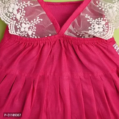 Stylish Pink A-Line Sleeveless Cotton Blend Dress for Girls with Lace Sleeves-thumb4