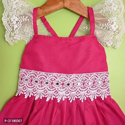 Stylish Pink A-Line Sleeveless Cotton Blend Dress for Girls with Lace Sleeves-thumb2