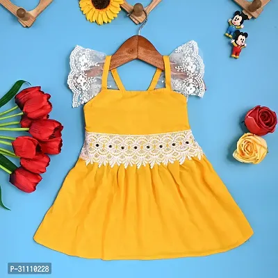 Bright Yellow A-Line Girls Dress with Lace Sleeves-thumb0