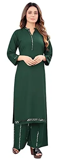 Women Fashion Straight Rayon Kurti and Palazzo Set with Aari Work for Women/Girls-thumb1