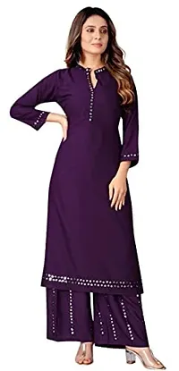 Women Fashion Straight Rayon Kurti and Palazzo Set with Aari Work for Women/Girls (Purple, 40)-thumb3