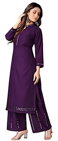 Women Fashion Straight Rayon Kurti and Palazzo Set with Aari Work for Women/Girls (Purple, 40)-thumb4