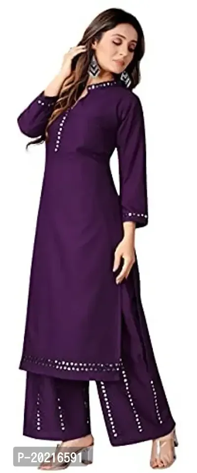 Women Fashion Straight Rayon Kurti and Palazzo Set with Aari Work for Women/Girls (Purple, 40)-thumb5