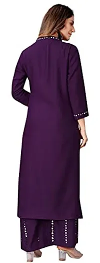 Women Fashion Straight Rayon Kurti and Palazzo Set with Aari Work for Women/Girls (Purple, 40)-thumb2