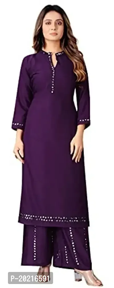 Women Fashion Straight Rayon Kurti and Palazzo Set with Aari Work for Women/Girls (Purple, 40)