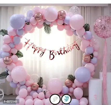 Birthday Decoration Kit 60 pc &ndash; Pink Purple Pastel Balloons Combo with Birthday Banner, Arc, Glue Dot for girls Kids Baby Birthday Decoration Items | Birthday Decoration Combo-thumb0