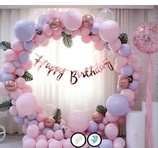 Birthday Decoration Kit 60 pc &ndash; Pink Purple Pastel Balloons Combo with Birthday Banner, Arc, Glue Dot for girls Kids Baby Birthday Decoration Items | Birthday Decoration Combo