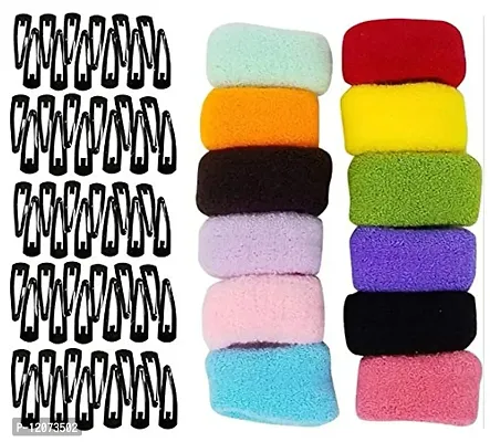 MANODHRUVA Women's Combo Of 60 Pcs Tic Tac Hair Clips And 12 Pcs Thick Hair Rubber Bands, Black Clips and Multicolor Rubberbands, 60 Pcs Clips and 12 Pcs Rubberbands
