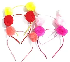MANODHRUVA 12 Pcs Pom Pom Ball Hairband for Girls, Multicolor, Pack of 12-thumb2