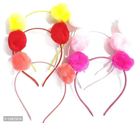MANODHRUVA 12 Pcs Pom Pom Ball Hairband for Girls, Multicolor, Pack of 12-thumb3