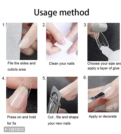 MANODHRUVA 100pcs Artificial Reusable Fake Nails with Glue, Acrylic, Professional and Mix Length-thumb4
