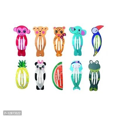MANODHRUVA 10 pcs Cute Fruit and Animal Shaped Tictac Hair Clips for Girls and Women, 5 cm Long Clips, Pack of 10 Clips