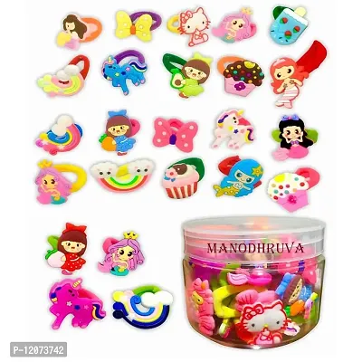 MANODHRUVA Kids Hair Bands Rubber Bands for Baby Girls Toddlers With Cartoon Characters Stickers Fancy Design Elastic Bands Hair Accessories for kids (Set of 24pc in Jar)