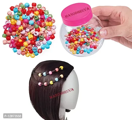 MANODHRUVA 100pcs Small Round Size Hair Beads (Multicolour) - Pack of 100 Pcs with Storage Box-thumb0