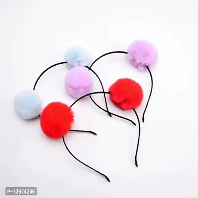 Chiku Pikureg; Hair Hoop Fuzzy Pom Pom Ball Headband for Girls, Pack of 3
