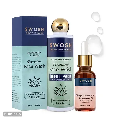 SWOSH Foaming Face Wash Refill Pack AloeVera 200 ml|Hyaluronic Acid Serum Oil Control 30 ml