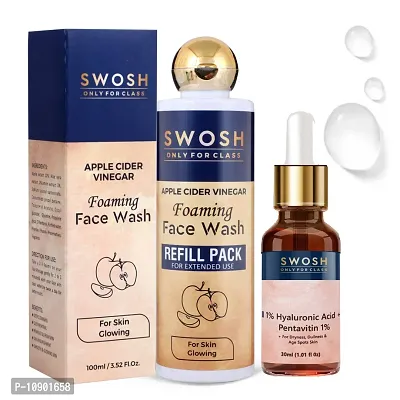 SWOSH Face Wash  Serum Combo Apple Face Wash 200Ml|1% Hyaluronic Acid Serum 30 Ml