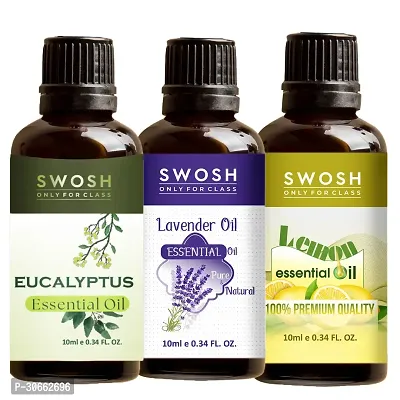 SWOSH Pure and Natural Essentials Oils Pack 0f 03 - Eucalyptus, Levendar, Lemon Essential Oil (10 ml Each)