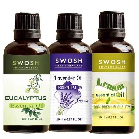 SWOSH Pure and Natural Essentials Oils Pack 0f 03 - Eucalyptus, Levendar, Lemon Essential Oil (10 ml Each)