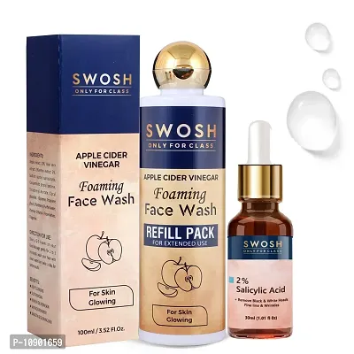 SWOSH Face Wash  Serum Combo Apple Face Wash 200Ml|2% Salicylic Acid Serum 30 Ml